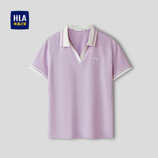 26春夏新扁机领绣花上衣女装 POLO衫 海澜之家亦心即为系列短袖 HLA