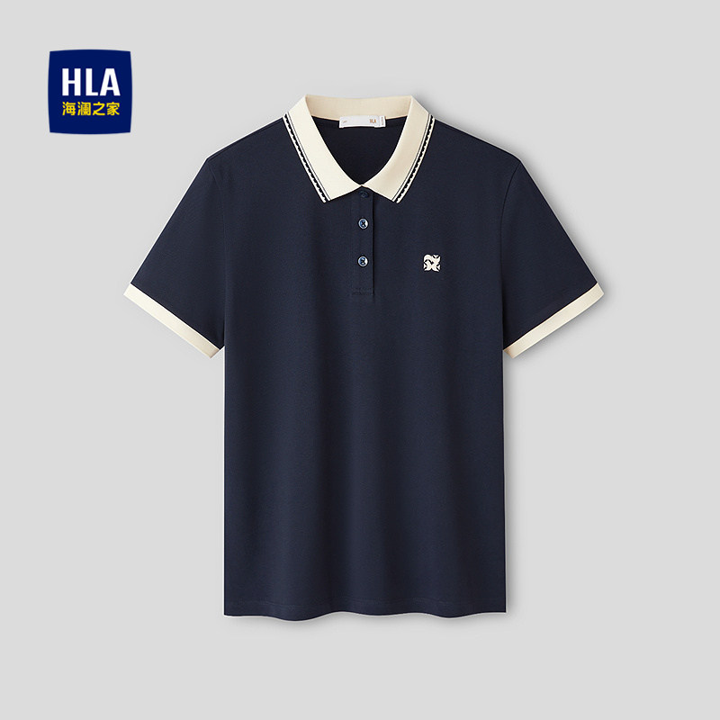 HLA/海澜之家时尚通勤短袖POLO衫26春夏新扁机领撞色胶印上衣女装,女装/女士精品,POLO衫,淘宝优惠券,粉丝福利购,淘宝优惠卷