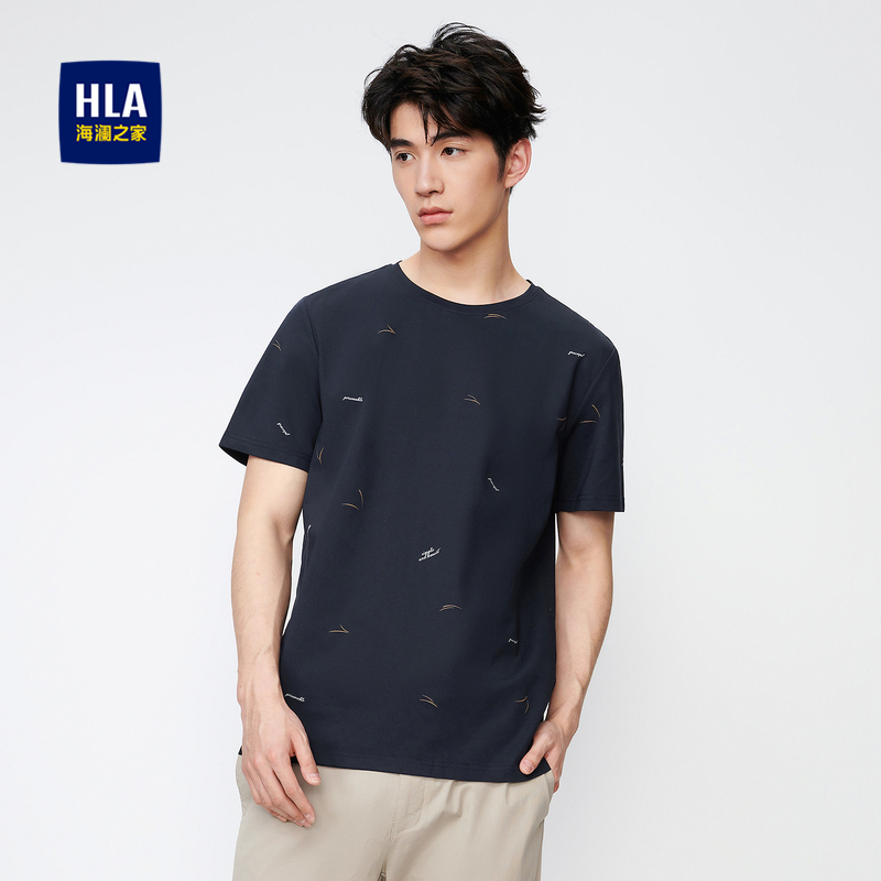 【奥莱】HLA/海澜之家易打理短袖T恤凉感满身印花圆领短t男