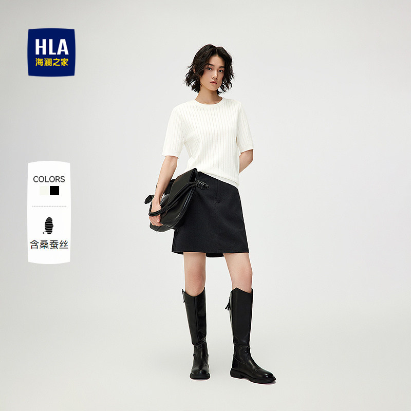 HLA/海澜之家轻薄短袖针织衫26春夏新含桑蚕丝圆领含羊毛毛衣女装,女装/女士精品,毛针织衫,淘宝优惠券,粉丝福利购,淘宝优惠卷