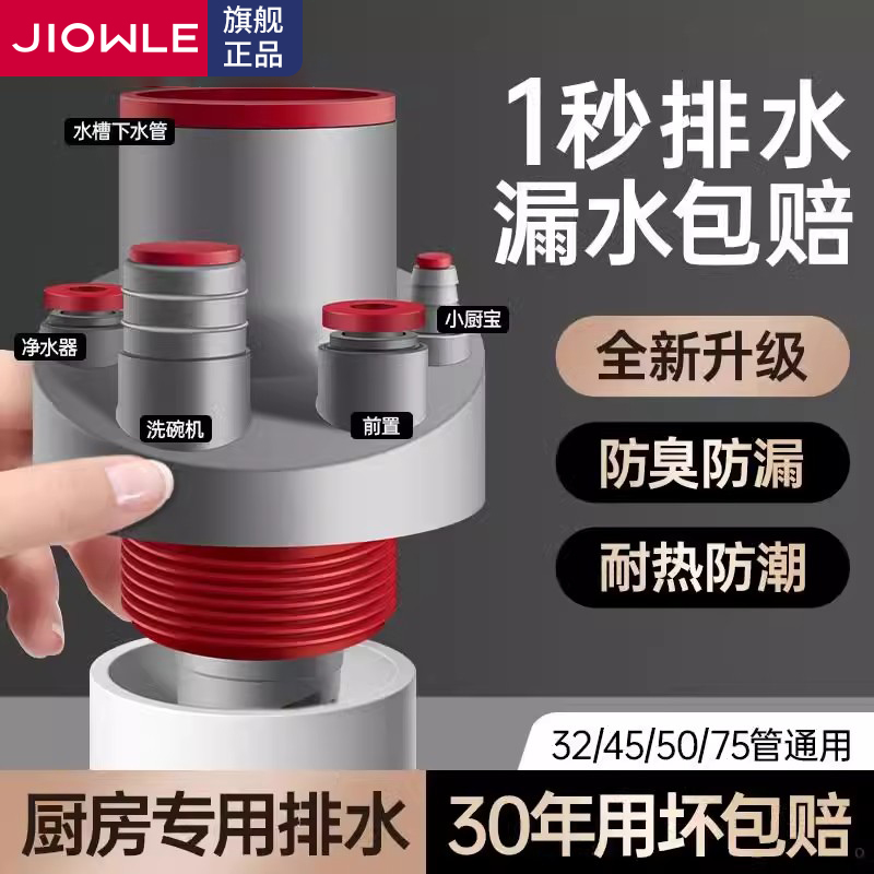 适用九牧王厨房下水管道三通水槽