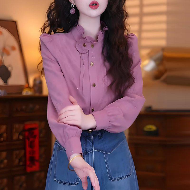 时尚复古气质设计感长袖上衣女2025秋季新款洋气宽松显瘦减龄衬衫,女装/女士精品,衬衫,淘宝优惠券,粉丝福利购,淘宝优惠卷