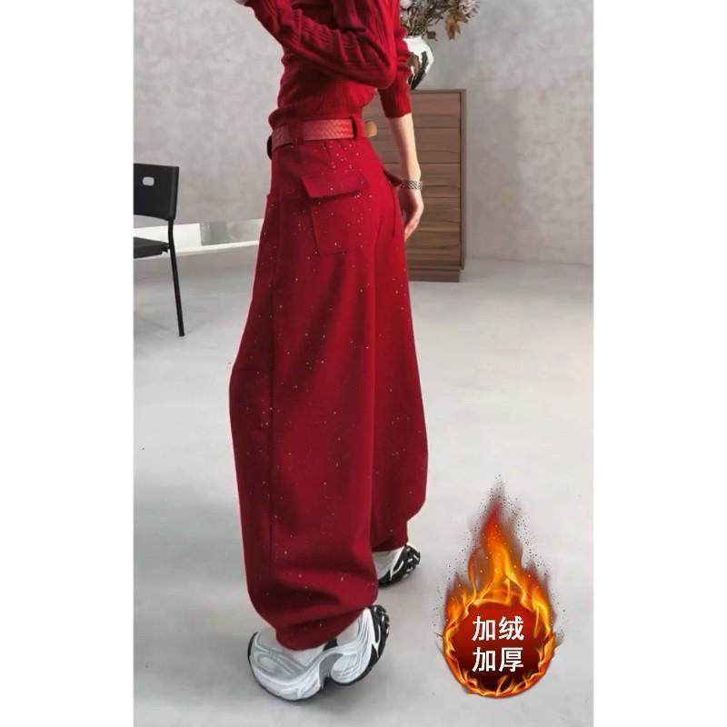 冬季新款时髦星空加绒弯刀裤微胖mm宽松显瘦减龄百搭阔腿休闲裤女,女装/女士精品,休闲裤,淘宝优惠券,粉丝福利购,淘宝优惠卷