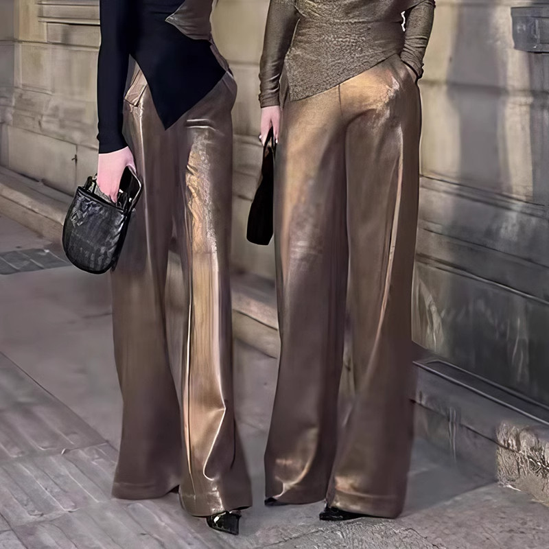 香钻高级感时髦贵妇休闲裤子女士2026春百搭宽松显瘦金属感阔腿裤 - 尚叮雅时尚女装出品