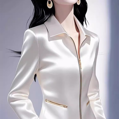 今年爆款时尚高端白色缎面衬衫