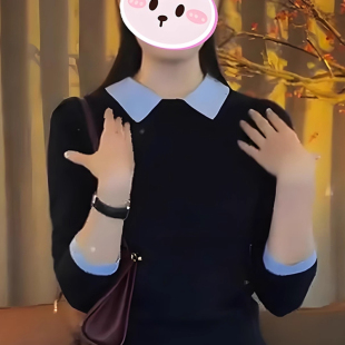 上衣 巨好看早秋穿搭长袖 设计感假两件拼接polo领针织衫 女2025新款