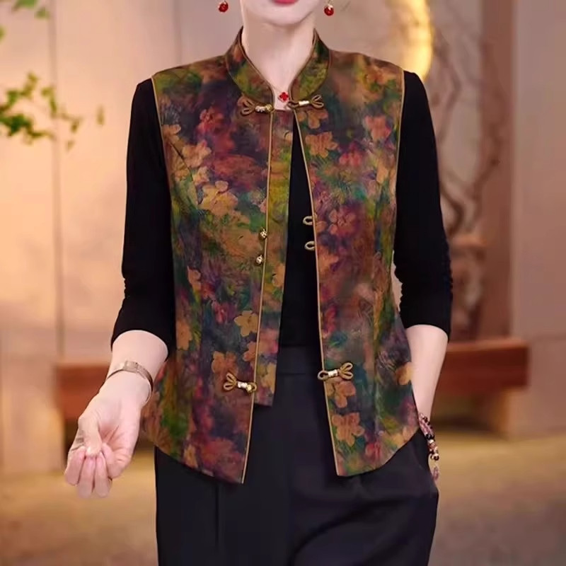 高档断面国风印花马夹女2025夏季新款百搭复古妈妈贵妇人马甲单件,女装/女士精品,时尚套装,淘宝优惠券,粉丝福利购,淘宝优惠卷