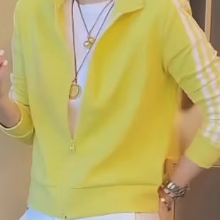 外套 韩系休闲百搭短款 美式 复古三条杠条纹立领卫衣女2025早秋新款