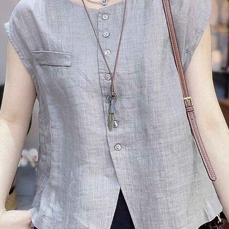法式复古简约宽松显瘦马甲女2025夏季新款时尚气质圆领单排扣上衣