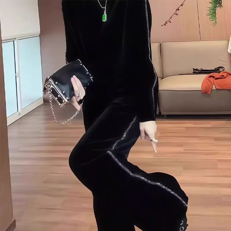 欧货黑色丝绒亮片休闲运动套装女春秋季时尚宽松气质阔腿裤两件套,女装/女士精品,时尚套装,淘宝优惠券,粉丝福利购,淘宝优惠卷