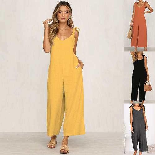 Women strap playsuit summer loose jumpsuit casual pants 女裤
