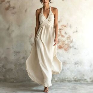 Women summer sexy halter neck dress fashion swing long skirt