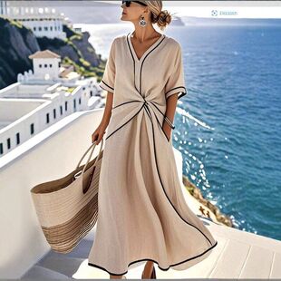 Women summer grace v neck dress fashion long skirt 连衣裙女
