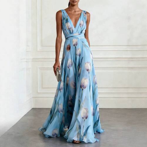 Women sexy V neck dress fashion maxi skirt 女裙 Платье