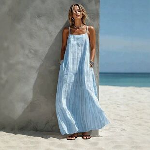 Women summer sexy camisole dress fashion stripe long skirt