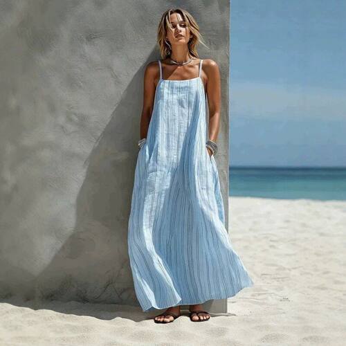 Women summer sexy camisole dress fashion stripe long skirt