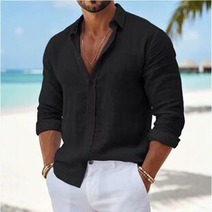 Men pure color long sleeve blouse casual shirt tops 男衬衫
