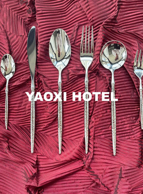 【艺术钻石锤纹】西餐刀叉勺子套装ins304餐具高颜值甜品勺水果叉