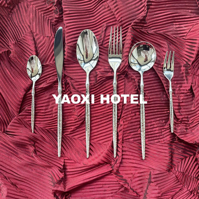 【艺术钻石锤纹】西餐刀叉勺子套装ins304餐具高颜值甜品勺水果叉