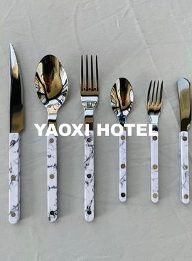 【奢石纹系列】白大理石西餐刀叉勺法式中古风餐具水果叉甜品勺子