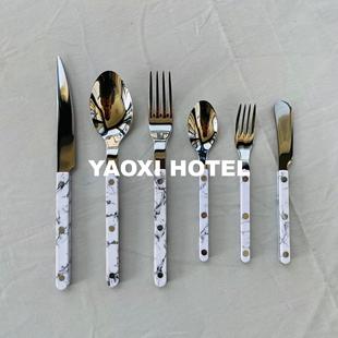 【奢石纹系列】白大理石西餐刀叉勺法式中古风餐具水果叉甜品勺子