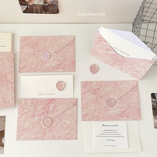 高品质节日祝福语留言卡手写信 粉色系鎏金质感信封贺卡贴纸套装