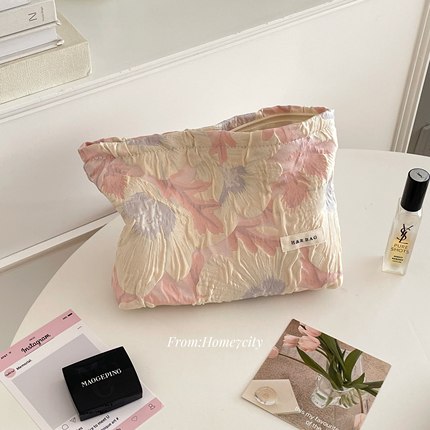 韩系粉色小苍兰化妆包差旅拉链小包洗漱包护肤品收纳包大容量ins