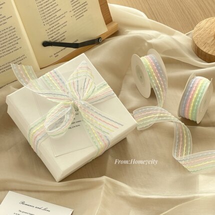 新款马卡龙4色透明雪纱丝带礼物包装蝴蝶结装饰花艺缎带礼品绳ins