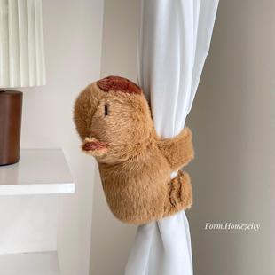 可爱卡皮巴拉啪啪圈窗帘绑带密码锁防撞装饰玩偶儿童房纱帘收纳