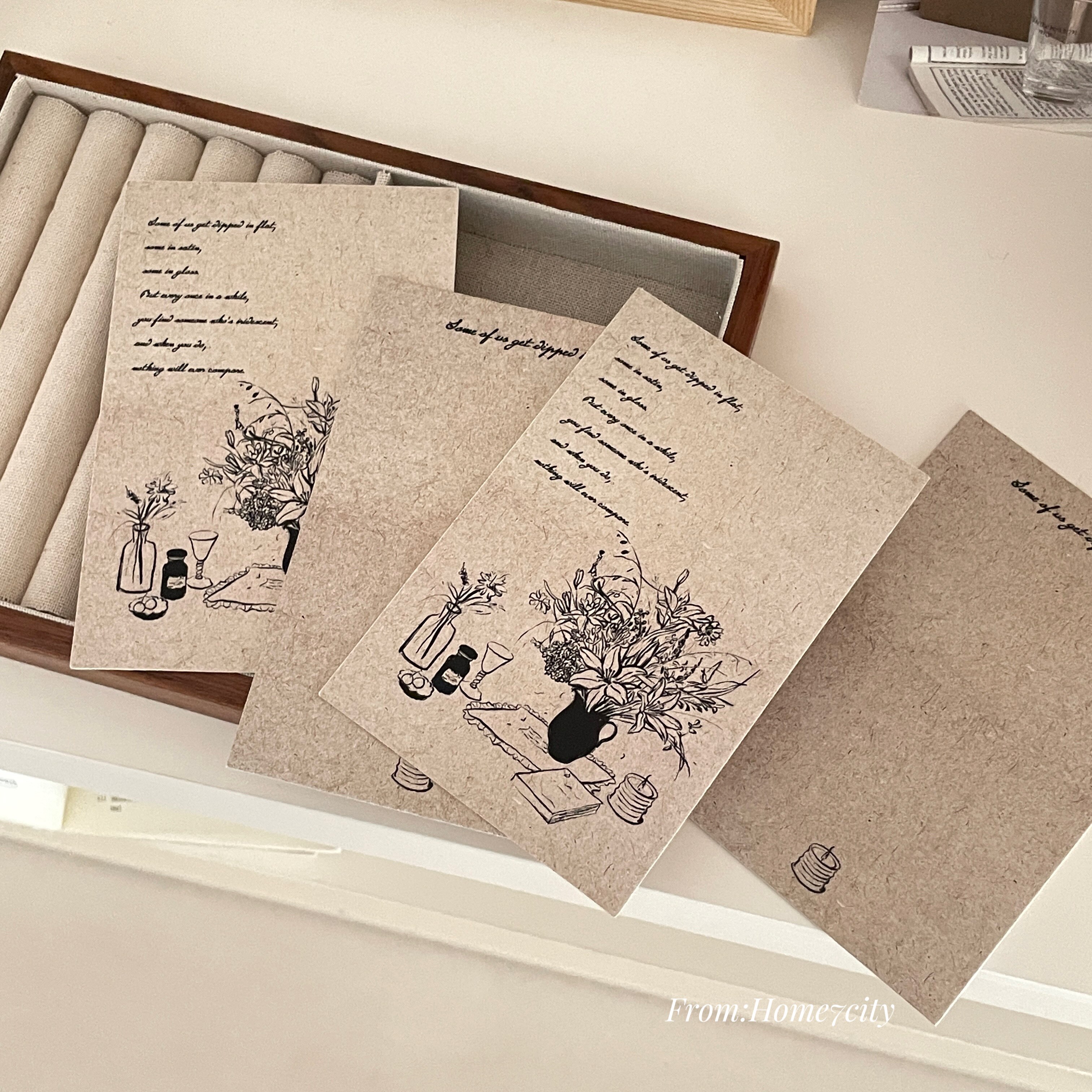 法式线条图案复古高级感礼品卡加厚留言卡祝福语卡片礼盒花束装饰