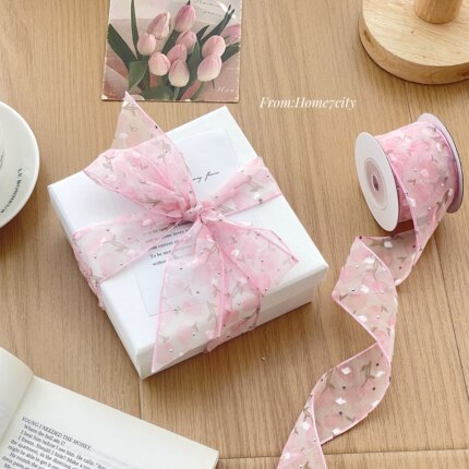 温柔风闪闪带钻郁金香雪纱丝带礼物包装蝴蝶结装饰绑带花艺缎带