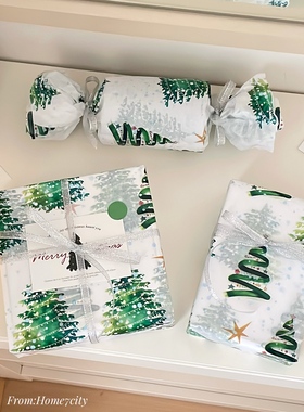 绿色圣诞树雪梨纸大尺寸礼物包装纸雪松彩灯圣诞礼品纸氛围感礼物