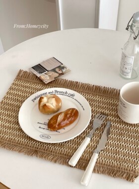 ins编织丝麻餐垫拼色高级感
