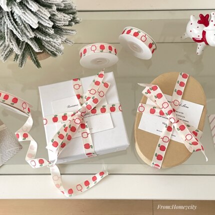 创意苹果图案棉带礼物包装丝带礼品绑带节日装饰绳可爱红苹果丝带