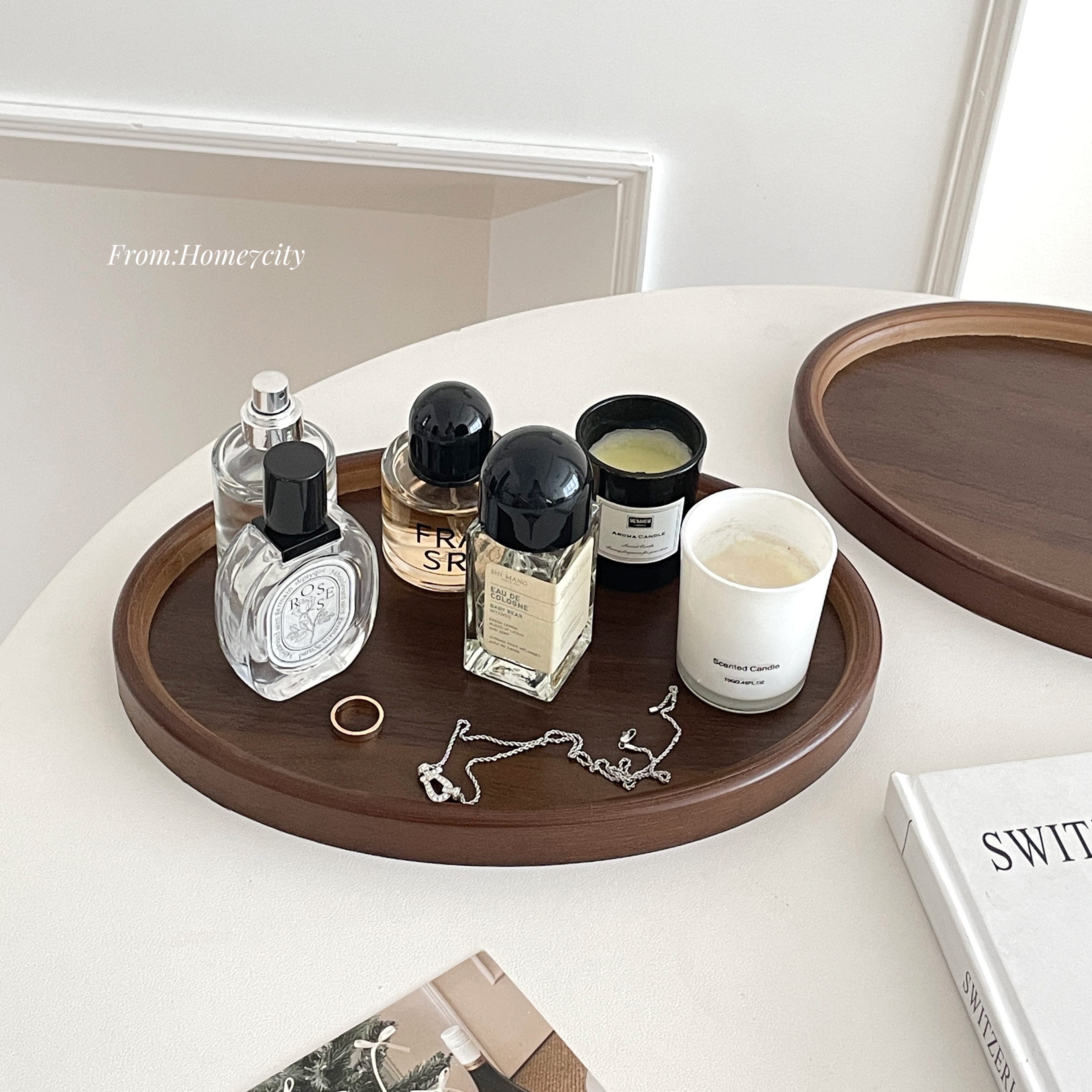 高级胡桃木椭圆形托盘家用