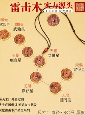 雷击木北斗七星山鬼花钱吊坠雷击枣木道家用品法器文创配饰源头