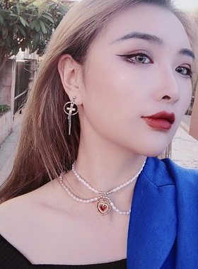 choker赫本风法式双层水滴锁骨链