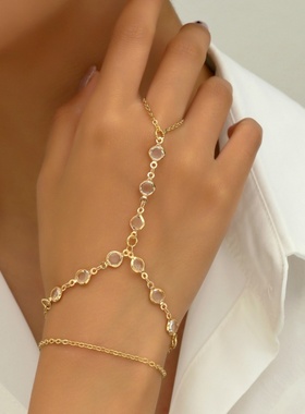 欧美跨境沙滩链条戒指连指手链金