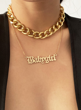 字母双层欧美ins锁骨链新品