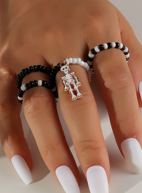 弹力米珠指环骷髅骨架万圣节戒指