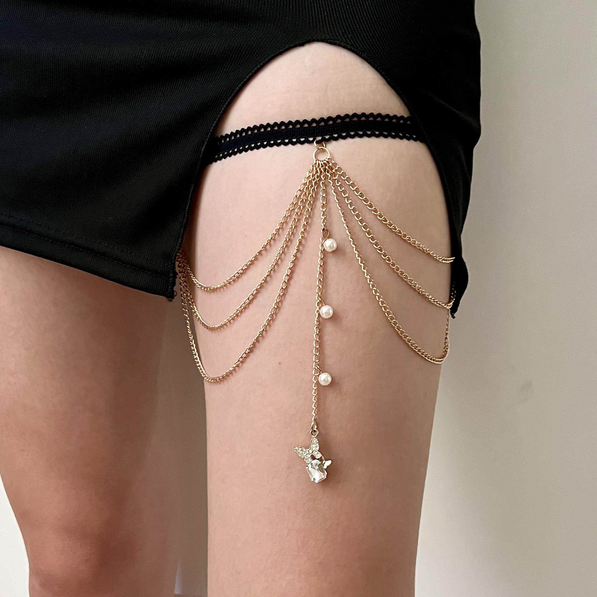 时尚蝴蝶水钻腿链女链条大腿链