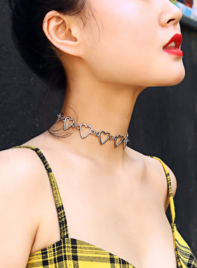 欧美百搭几何心形镂空项链