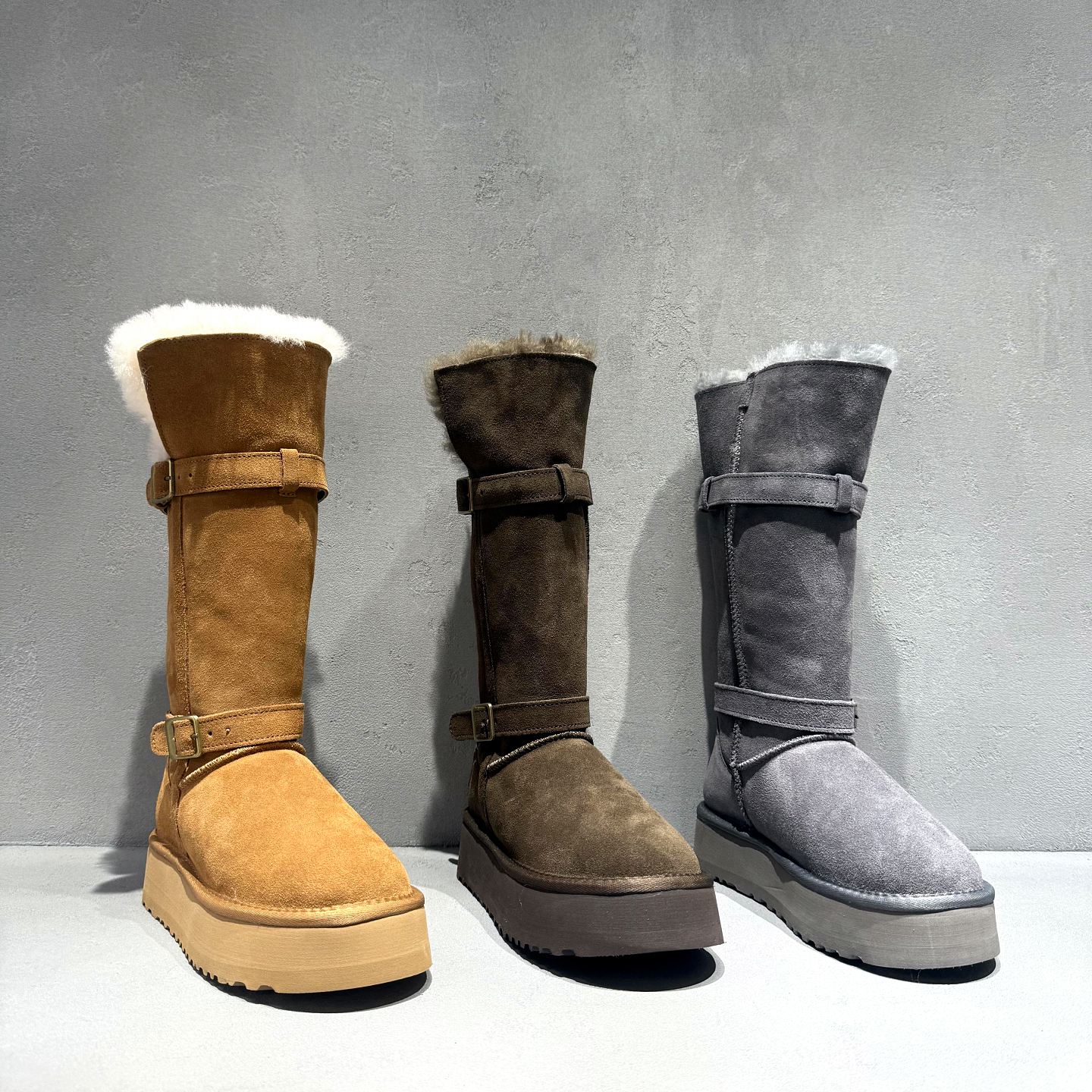 欧货皮毛一体雪地靴女厚底中筒靴