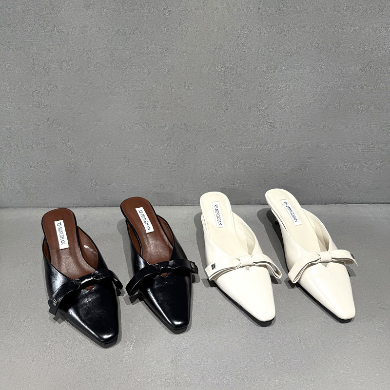 欧洲站女拖鞋2026年春季新款欧货真皮蝴蝶结仙女风小高跟包头半拖