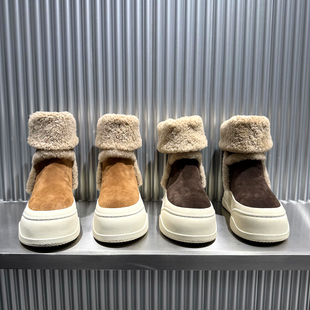 欧洲站羊毛雪地靴女2025年冬季 欧货真皮加绒厚底增高中筒靴 新款