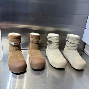 欧洲站羊毛雪地靴女2025年冬季 欧货真皮加绒保暖厚底短靴 新款