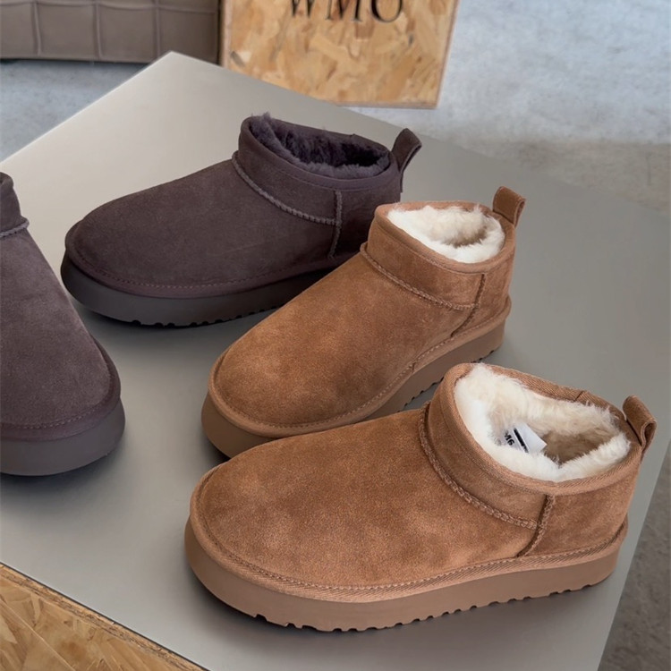 真皮厚底短靴女加绒雪地靴