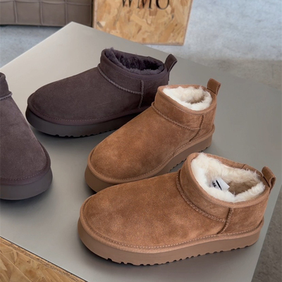 真皮厚底短靴女加绒雪地靴