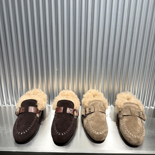 豆豆鞋 欧洲站乐魔加绒女鞋 欧货磨砂皮羊毛平底乐福鞋 新款 2025冬季