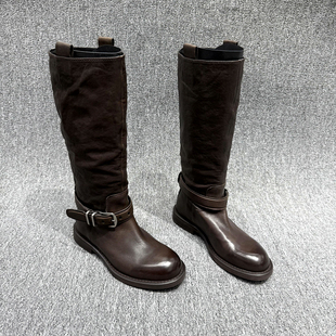 欧洲站乐魔长靴女2025年秋新款欧货真皮百搭显瘦帅气时装靴高筒靴